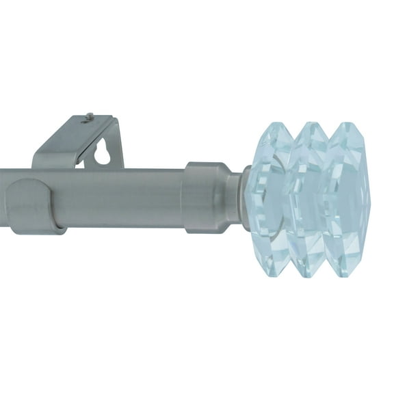 MERIVILLE Lione 1-Inch Diameter Single Window Treatment Curtain Rod, Crystal Finial, 28-inch to 48-inch Adjustable, Satin Nickel