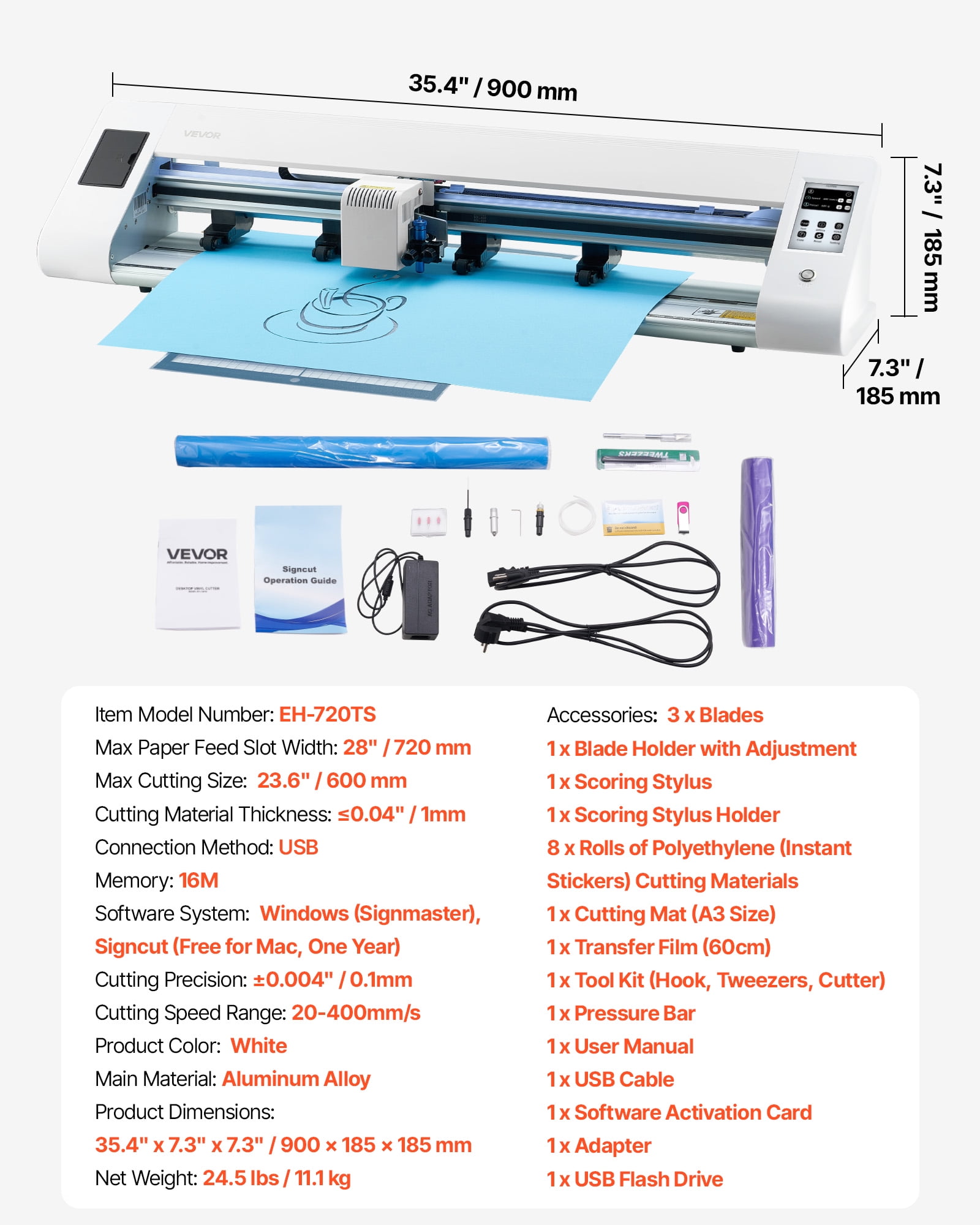 VEVOR Cutting Machine, Automatic Edge Detection Vinyl Cutter Machine with Two Types of Blades,Design Software and Materials,Compatible with Multiple File Formats, for Creating Customized DIY Crafts