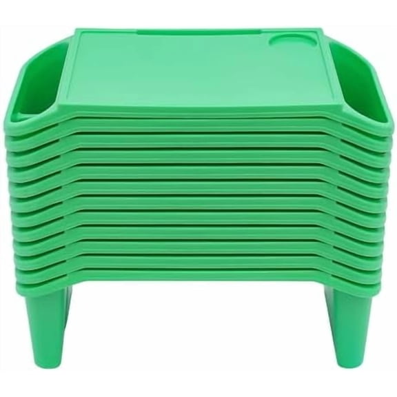 12 Pcs Kids Lap Desk Tray, 19.7×9.8×7.1In Portable Lap Bed Table with Side Pockets, Plastic Breakfast Laptop Trays, Laptop Desk Snack Tray for Family, School (Green)$$Office