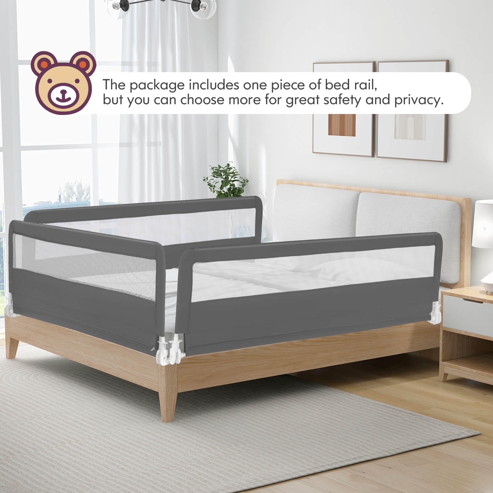 Infans 71" Foldable Baby Bed Rail Guard Toddlers Swing Down Safety Bedrail Grey