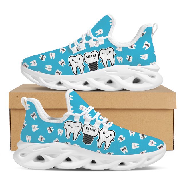 Zapatillas deportivas con estampado de diente de corona y degradado, cómodas y a la moda, con cordones, para enfermería, para exteriores, de tendencia urbana, transpirables y planas.
