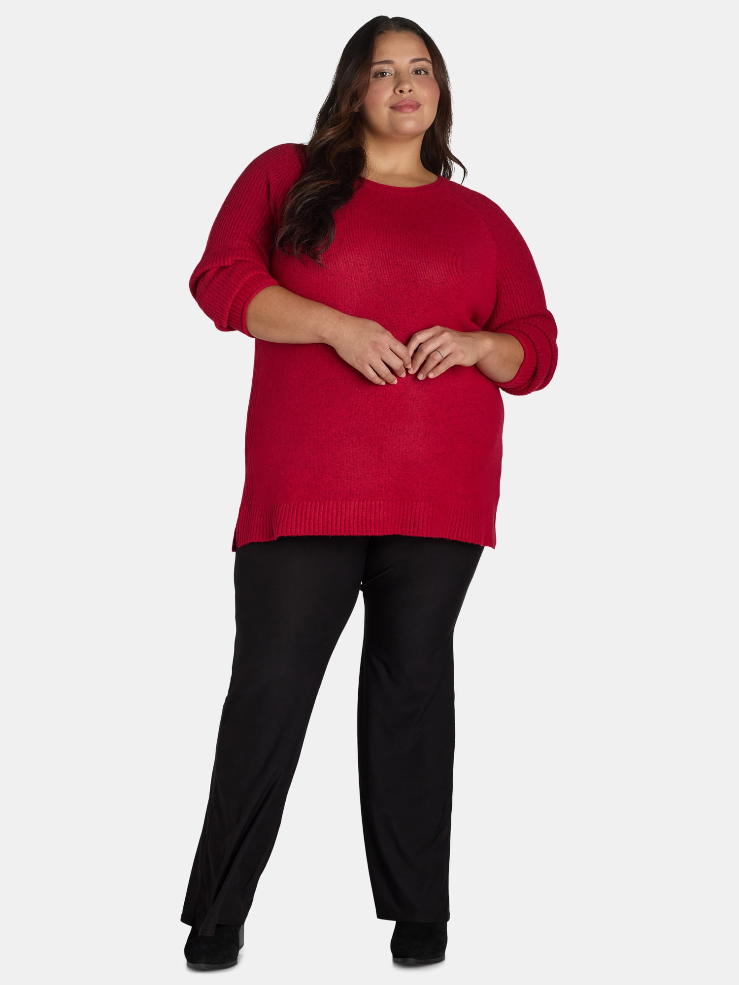 Terra & Sky Women’s Plus Mixed Rib Crewneck Sweater, Lightweight, Sizes 0X-5X