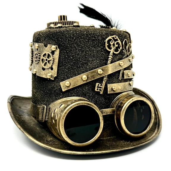Steampunk Top Hat Mad Scientist Time Traveler Feather Halloween Costume Cosplay Party with Goggles