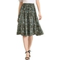 thumbnail image 1 of Unique Bargains Jupe Midi Décontractée à Imprimé Floral Évasée pour Femme, Vert Foncé, TG, 1 of 6