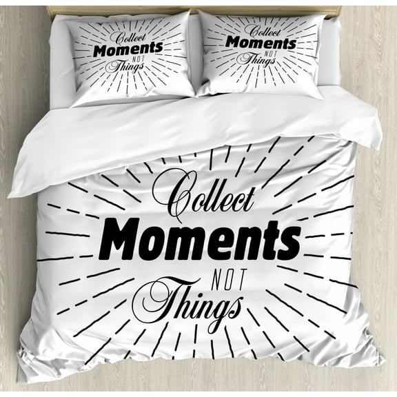 Saying Duvet Cover Set Queen Size, Texting on a Plain Background Sun Rays Interpretation Retro Styling, Decorative 3 Piece Bedding Set with 2 Pillow Shams, Charcoal Grey and White, by Ambesonne