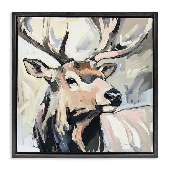 Stupell Industries Traditional Neutral Bull Elk Portrait Black Floating Frame Canvas Art, 18 x 18, by Tina LeCour