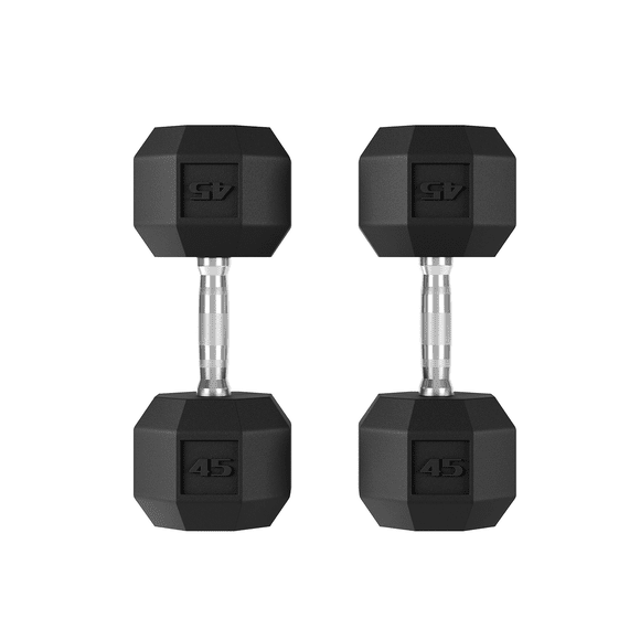 35-50 lb Hex Dumbbell Pair Black Rubber Chrome Handle, PVC Coated Free Weights Set, Anti Roll for Home Gym Strength Training Full Body