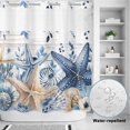 thumbnail image 2 of No Hook Shower Curtain, Blue Starfish Coastal Shower Curtains for Bathroom with See Through Top Window, Eucalyptus Summer Nautical Shell Wooden Waterproof & Washable Bath Curtain Long 72"x78", 2 of 9