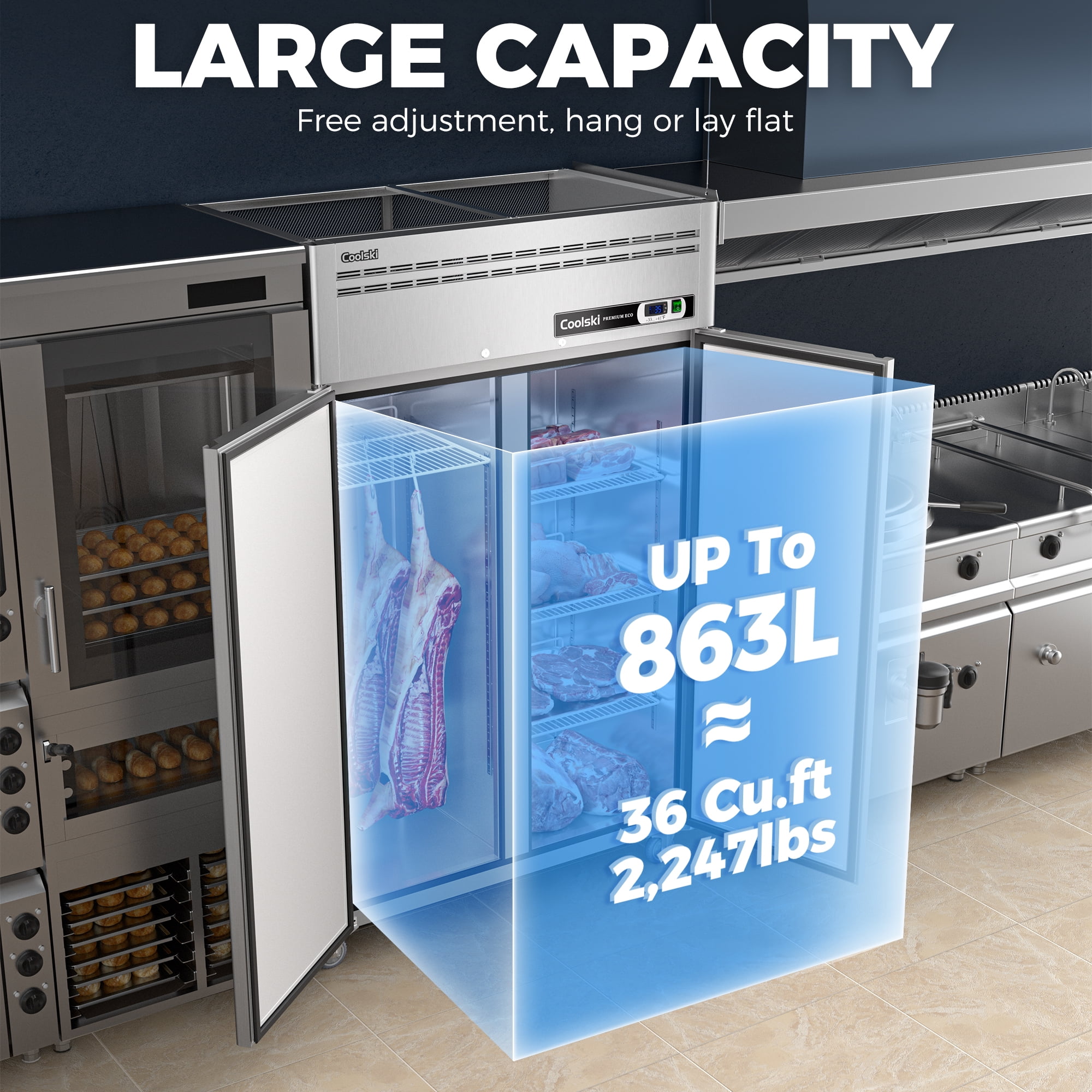 Coolski 36 Cu. Ft. 2-Door Commercial Reach-In Refrigerator with Magnetic Door Gaskets