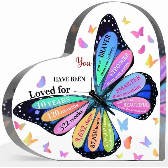 Happy 10 Birthday Gifts 10Th Birthday Acrylic Sign Inspirational Butterfly Keepsake Sign For Girls Boys 10 Year Old Girl Birthday Gifts Idea For Daughter Girls Table Desk For Home 4X4 In