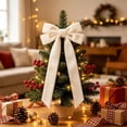 thumbnail image 5 of OCCOA Velvet Bow Christmas Tree Wreath Decorative Pre-Tied Ribbon Ornament for Door Mantel Window Gift Wrapping Home Party Decor Xmas Present, Beige, 5 of 6