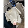 thumbnail image 3 of Camiseta de punto elástica de manga corta con cuello redondo, suave, cómoda y transpirable en color sólido para primavera y verano, 3 of 5