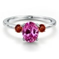 thumbnail image 3 of Gem Stone King 14K White Gold Pink Created Sapphire and Red Garnet Engagement Ring for Women | 1.95 Cttw | Oval 8X6MM | Gemstone September Birthstone | Size 6, 3 of 6