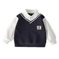 thumbnail image 4 of Sudadera con capucha para niño con mangas largas y cuello de solapa con una camisa de estilo universitario británico. Parte superior de moda versátil de dos piezas para la temporada de regreso a clase, 4 of 4