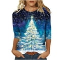 thumbnail image 3 of VKOYWKM Christmas Tops Women Christmas Tree Graphic T Shirts 3/4 Sleeve Crew Neck Loose Fit Holiday Xmas Blouses Fall Top, 3 of 3