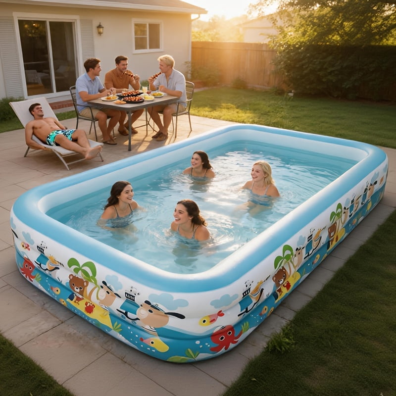 Extra Large Rectangular PVC Inflatable Swimming Pool – Thick, Leak-Proof, Wear-Resistant, Easy-to-Set-Up for Backyard and Garden Summer Fun