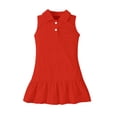 thumbnail image 3 of Girls Sleeveless Tennis Dress Polo Collar 2-Button Front Ruffle Hem Sporty Dress Red 130, 3 of 4