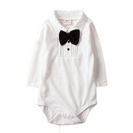 

Stylesilove Long Sleeve Tuxedo Shirt Baby Boy Jumpsuit (6-12 Months White)
