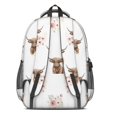 thumbnail image 3 of Highland Cow and Flower Print Backpack for School, Cute School Bag with Adjustable Shoulder Straps and Padded Back, 16.9"x12.6"x5.9", 3 of 5