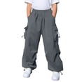 thumbnail image 2 of OOOUM Kids Cargo Pants Elastic Waist Solid Color Wide Leg Pants With Pocket Loose Fit Casual Straight Leg Jeans For Hiking Running Dark Gray 7-8 Years, 2 of 9