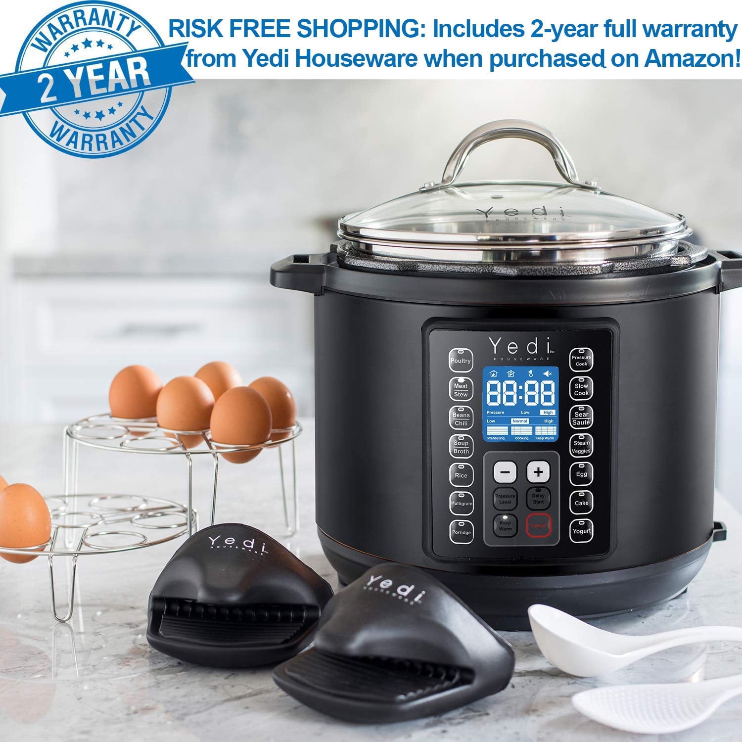 Yedi Houseware RNAB08FBM1388 yedi tango, 2-in-1 air fryer and pressure  cooker, 6 quart, with deluxe accessory kit