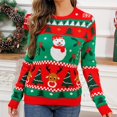 thumbnail image 2 of Hpapadks Women Sweaters Christmas Sweaters Contrast Snowman Deer Cartoon Jacquard Long Sleeve Round Neck Knitwear Halloween Sweater Red L, 2 of 7