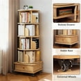 thumbnail image 5 of 5 Tier Rotating Bookshelf,360° Display Round Spinning Bookshelf with Wheels,Space-Saving,Small Space Rotating Bookshelf Tower for Bedroom,Living Room,Home,Office,Oak, 5 of 8