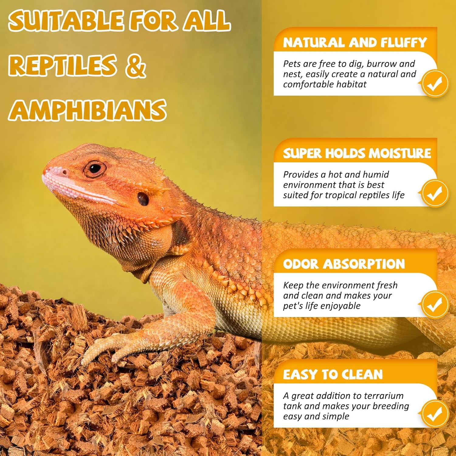 Coconut Chip Substrate for Reptiles, Natural Coco Husk Chip Reptiles Bedding, Compressed Coconut Chip Substrate for Snake, Tortoise, Ball Python, Gecko, Lizard Terrarium Tanks