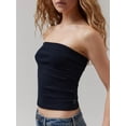thumbnail image 4 of vera natura Women Knitted Ribbed Tube Tops Solid Color/Stripe Print Summer Bandeau Vest Backless Shirts for Streetwear, 4 of 7