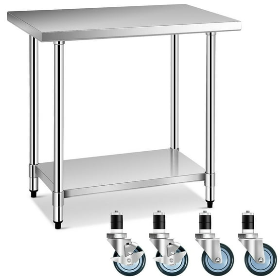 Gymax 24'' x 36'' Stainless Steel Commercial Kitchen Work Table w/ 4 Wheels