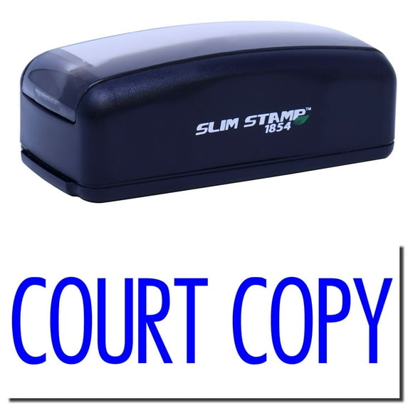 Large Pre-Inked Narrow Font Court Copy Stamp, Slim 1854, Ultra Slim Design, Impression Size 1-13/16" by 2-1/2", Up to 25,000 Impressions - Blue Ink