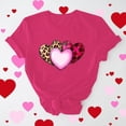 thumbnail image 1 of Leodye Cadeau de la Saint-Valentin pour Femmes Manches Courtes Col Rond Ample Décontracté Trois Imprimés en Forme de Cœur Chandail Rose Vif P(S), 1 of 7