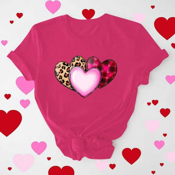 AGWOLF Valentine Shirts for Women Funny Short Sleeve Graphic Tee Cute Heart Print Crewneck Tshirts Valentines Day Gifts for Women