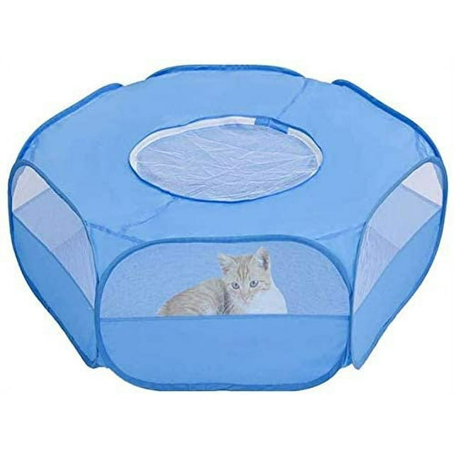 Parque Infantil para Animales pequeños con Funda Jaula Plegable y portátil Impermeable Transpirable para Conejos, Ardillas, Gatitos, Cachorros, Chinchillas y Erizos Azul