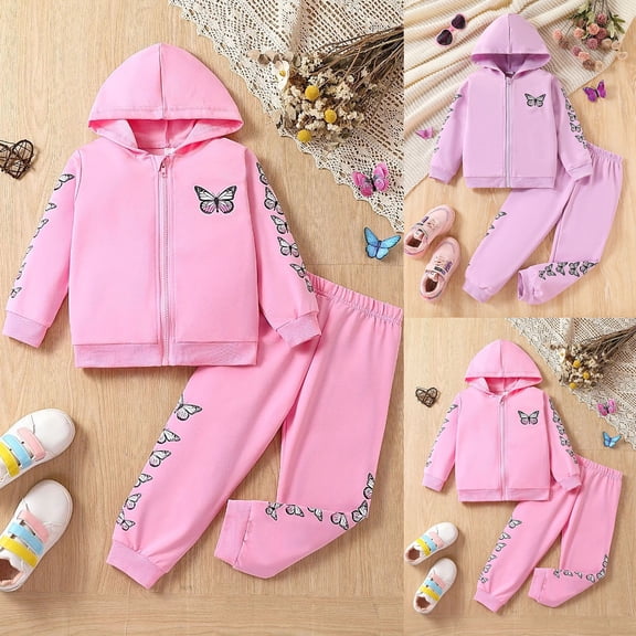 Teen Girl Clothes Sets Girls' Clothing Set Butterfly Print Crop Top Hoodies Sweatpants 2 Piece Outfits Kids Sweatsuit Tracksuit Jogger Set
