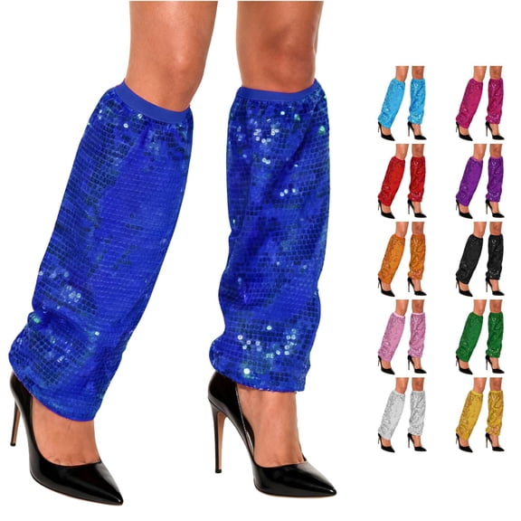 HNMKIU Sparkly Leg Warmers Glitter Dance Ankle Socks Stage Performance Footless Tights Fashion Knitted Boot Toppers Casual Wear Blue - One Size