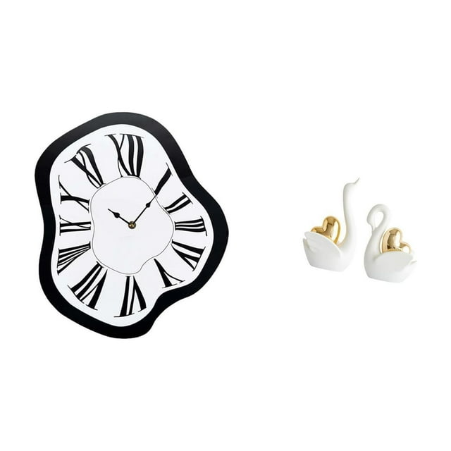 Reloj de pared,Reloj de pared interior nórdico con números romanos,Relojes distorsionados Reloj electrónico de lujo moderno,estatua de cisne,Estatuas y figuras de cisnes de cerámica moderna