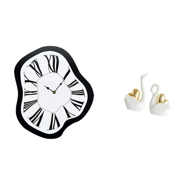 Reloj de pared,Reloj de pared interior nórdico con números romanos,Relojes distorsionados Reloj electrónico de lujo moderno,estatua de cisne,Estatuas y figuras de cisnes de cerámica moderna