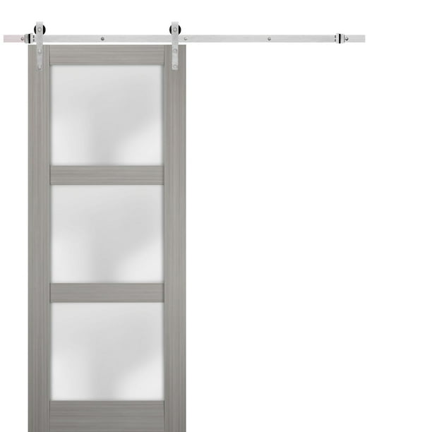 Sturdy Barn Door 32 x 80 inches Frosted Glass Lucia 2552 Grey Ash