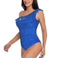 thumbnail image 2 of Easygdp Blue Glitter Women's One Shoulder Ruffle Monokini Bathing Suits with Removable Chest Pad, Quick Drying - Small, 2 of 8