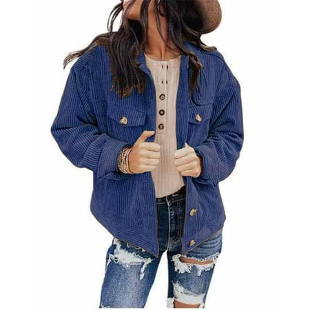 

ONTNO Corduroy Button Down Jacket Pocket Casual Long-Sleeved Boyfriend Comfortable Autumn and Winter Women s Solid Color Jacket Tops Cardigan Scrub Jacket S-3XL