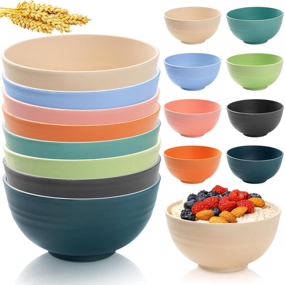 Shatterproof Wheat Straw Cereal Bowls BPA-Free - Microwave & Dishwasher Safe Dinner Bowls, Set of 8, 26oz, Multicolor, Christmas gifts