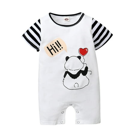 

Toddler Kids Girls Boys Cartoon Stripe Bear Prints Short Sleeves Romper Jumpsuit Cloths