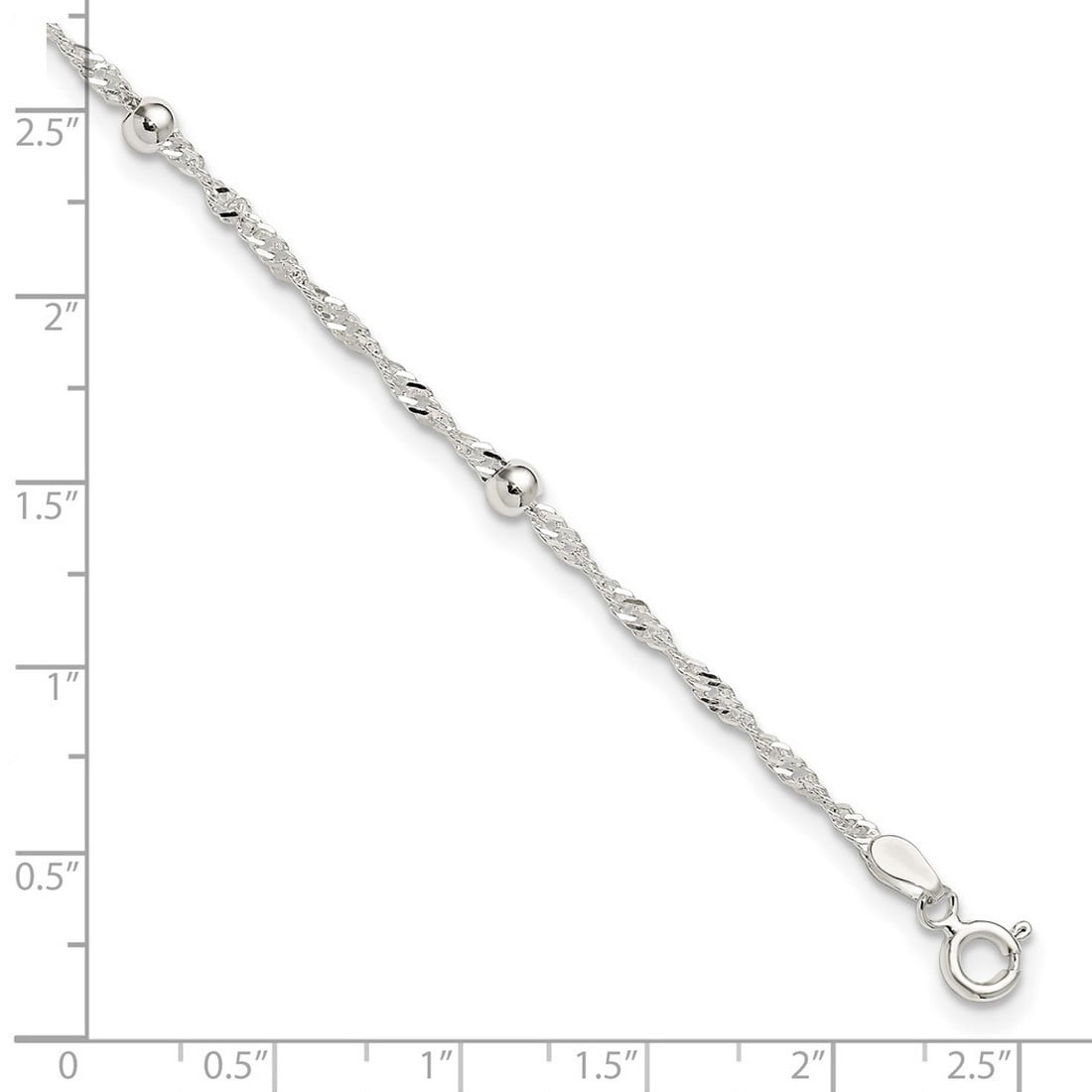 3.8mm 925 Sterling Silver Polished Beaded Singapore Anklet 10 Inch Anklet for Women - 2.0 Grams