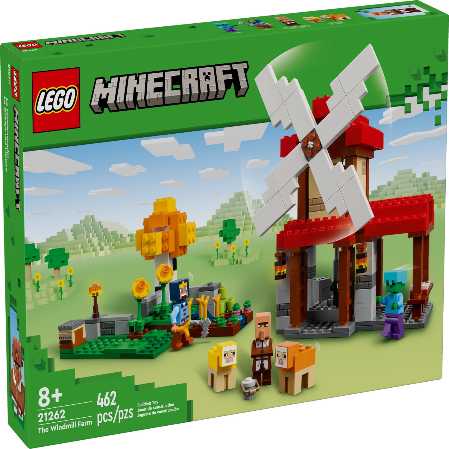 LEGO Minecraft The Windmill Farm Video Game Toy, Farm Building Set with Minecraft Minifigures and Equipment, Zombie Themed Birthday Gift for Kids, Minecraft Toy for Boys and Girls Ages 8 and Up, 21262