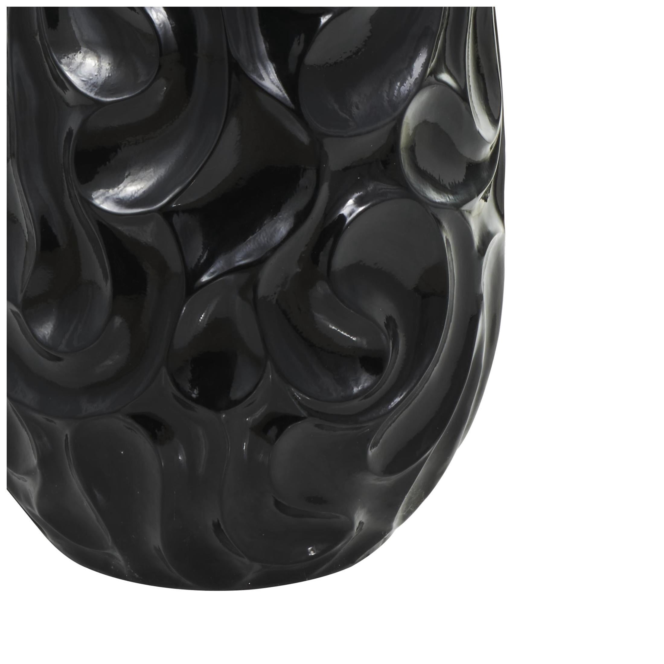 DecMode 36" Abstract Large Wavy Textured Floor Black Resin Vase