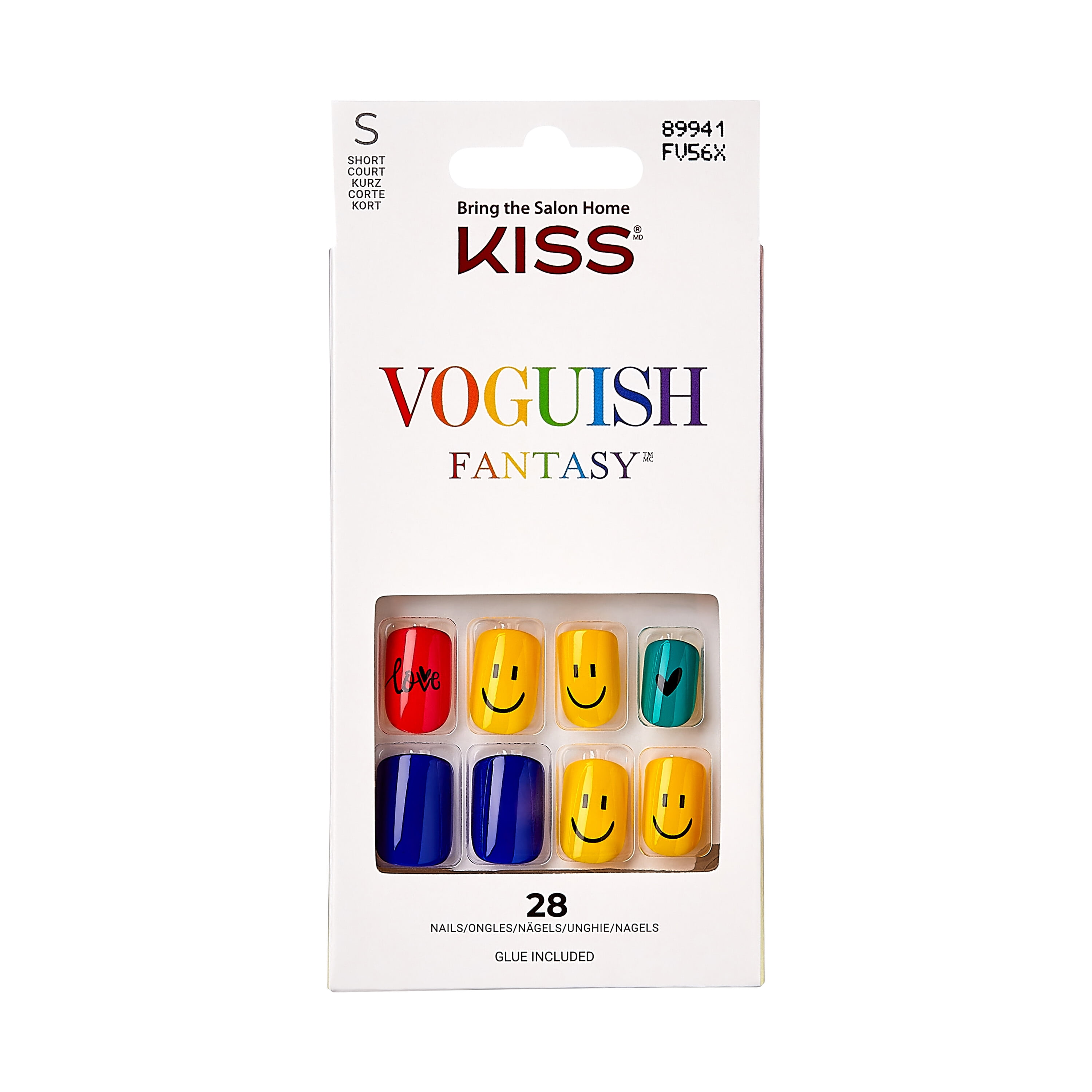KISS Voguish Fantasy Small Square GlueOn Pride Nails, Rainbow, 28