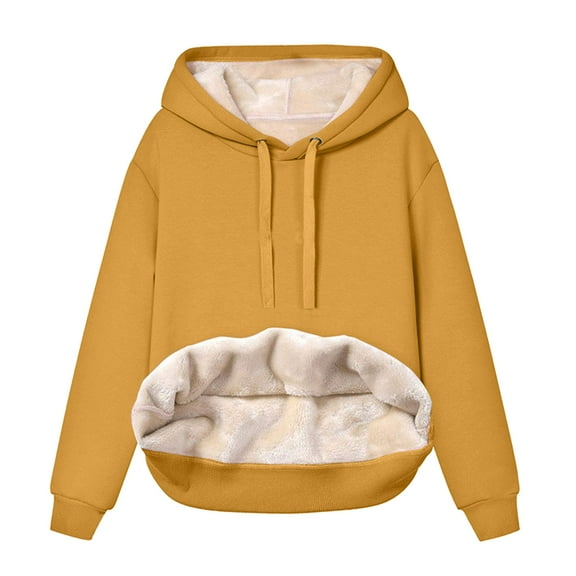 Wangmeiwg Women's Sweatshirts Women's Hoodies & Sweatshirts Warm Thick Hoodie Sweatshirt V Neck Long Sleeve Velvet Cozy Winter Blouse for Women Yellow L