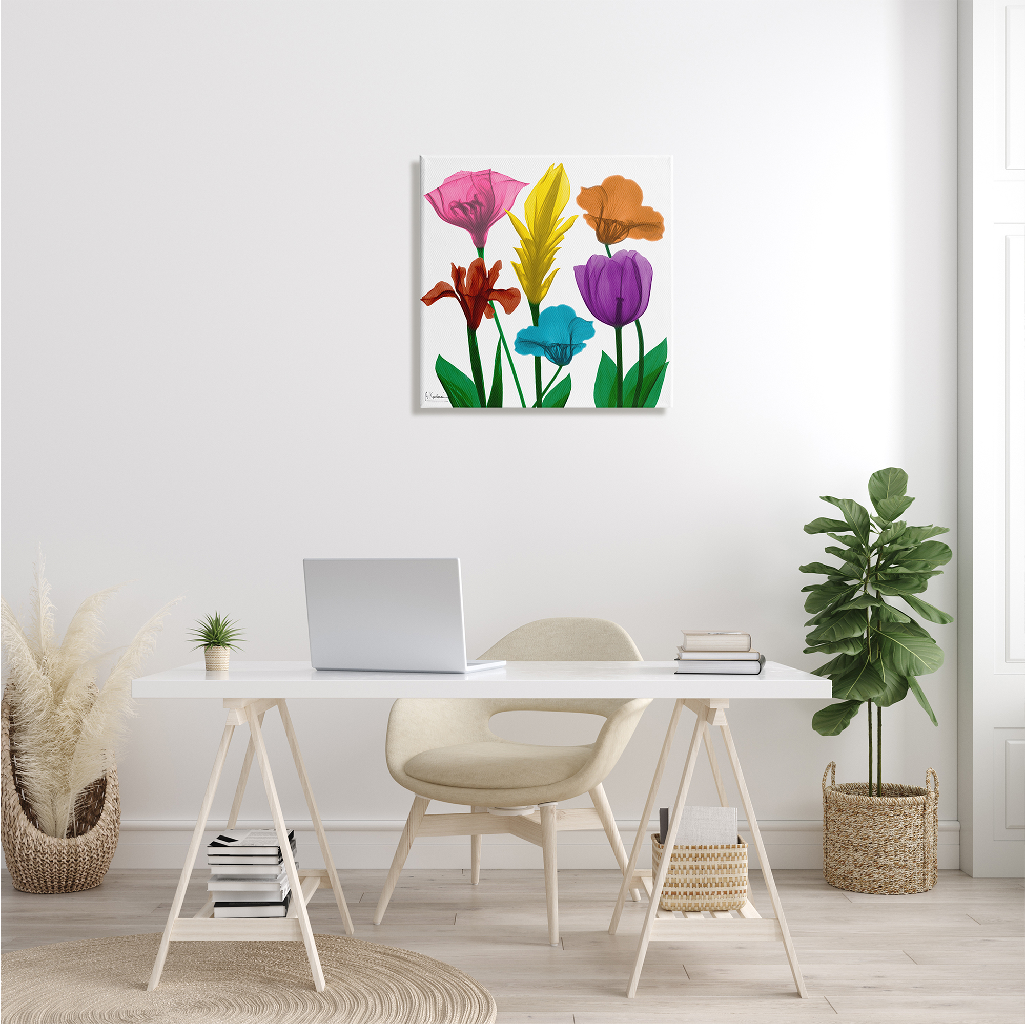 Stupell Industries Bold Rainbow Spring Flowers Translucent Floral Botanical & Floral Photography Gallery Wrapped Canvas Print Wall Art, 24 x 24