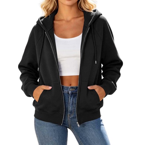 Women Hoodie Baeitkot Fashion Women's Casual Comfortable Solid Full-Zip Hoodie Drawstring Long Sleeve Pockets Hooded Sweatshirt Coat